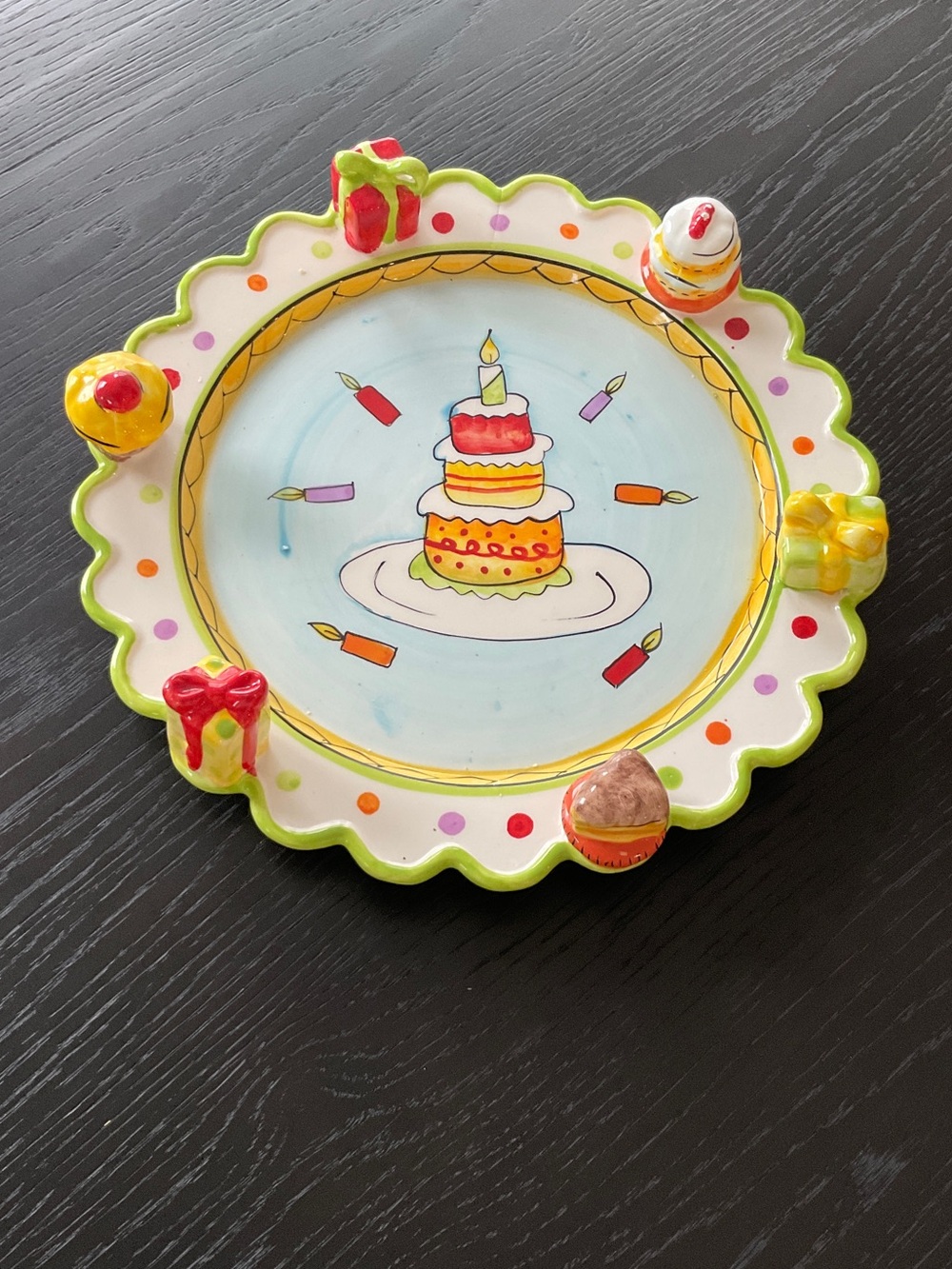 Hand-Painted Birthday Cake Serving Plate - Multicolor